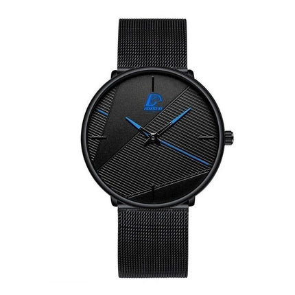 Minimalistisch Horloge voor Heren - Modieus Ultradun Zakelijk Kwarts Uurwerk Zwart Blauw Mesh Bandje