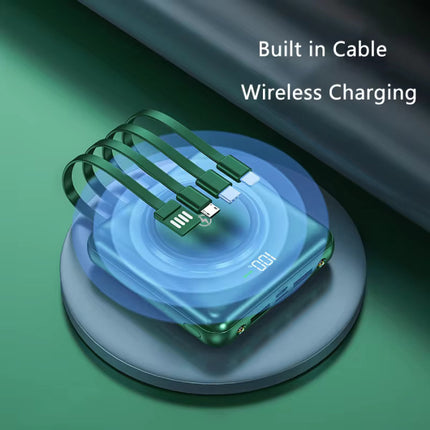 20.000mAh Qi Mini Powerbank met 2 Oplaadpoorten en 4 Kabels - Externe Accu Batterij Oplader - Groen