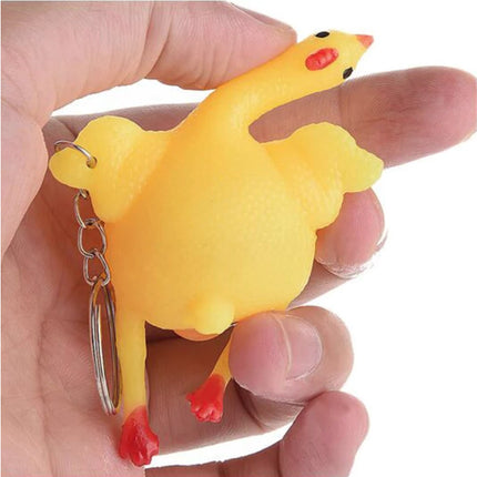 Knijp Kip Sleutelhanger met Ei - Squishy Chicken Fidget Anti Stress Speelgoed Siliconen Geel