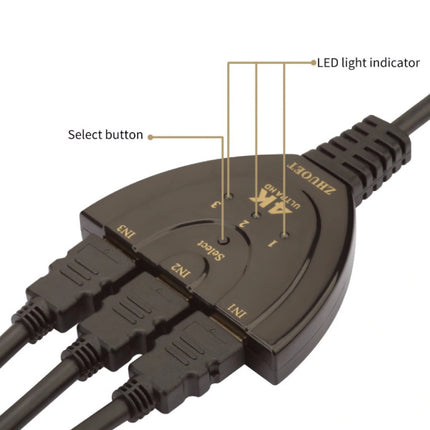 HDMI Switch 3 in 1 Splitter Converter Adapter Kabel - 4K 30Hz - 3 Poorten - Zwart