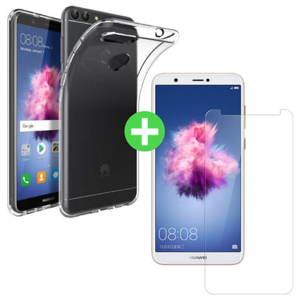 Huawei P Smart Transparant TPU Hoesje + Screen Protector Tempered Glass