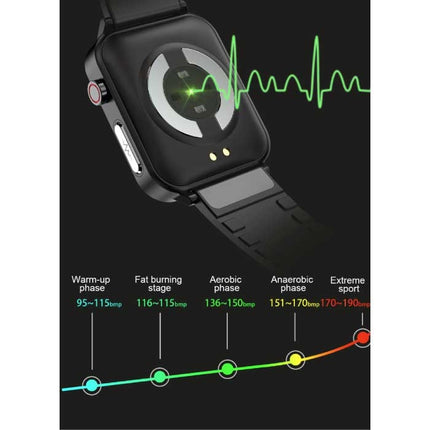 E86 ECG Smartwatch met Extra Bandje - Fitness Sport Activity Tracker Horloge Android - Leren Bandje Bruin