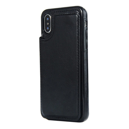 Retro iPhone 8 Plus Leren Flip Case Portefeuille - Wallet Cover Cas Hoesje Zwart
