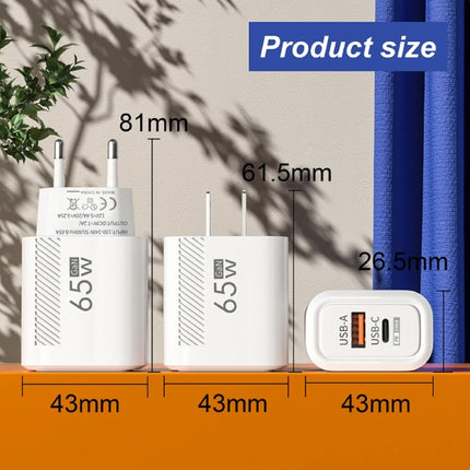 2-Poort GaN Snellader 65W - PD / Quick Charge 3.0 / USB Oplader Lader Stekkerlader Adapter Zwart 