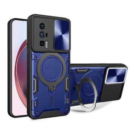 Xiaomi Poco F5 Pro (5G) Hoesje met Ring Kickstand en Magneet - Schokbestendig Cover Case Blauw