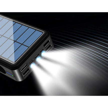 Qi Draadloze Solar Powerbank met 4 Poorten 80.000mAh - Ingebouwde Zaklamp - Externe Noodaccu Batterij Oplader Charger Zon Zwart