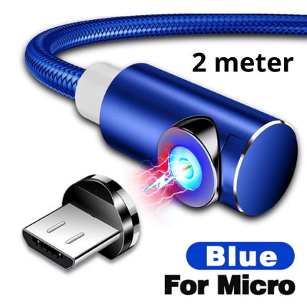 USB 2.0 - Micro-USB Magnetische Oplaadkabel 2 Meter Gevlochten Nylon Oplader Data Kabel Data Android Blauw