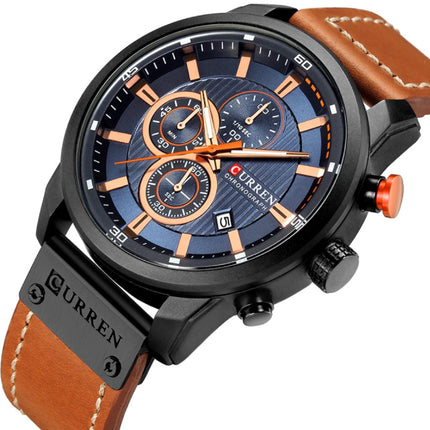 Heren Horloge met Leren Bandje - Anoloog Luxe Kwarts Uurwerk voor Mannen - Roestvrij staal - Oranje-Zwart