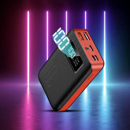 Mini Powerbank 10.000mAh - Dual 2x USB Poort - LED Display Externe Noodaccu Batterij Oplader - Zwart-Rood