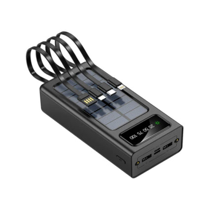 100.000mAh Solar Powerbank met 2 Uitvoer/2 Invoer Poorten - 4 Types Oplaadkabel - Ingebouwde Zaklamp - Externe Noodaccu Batterij Oplader Charger Zon Zwart