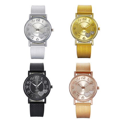 Horloge met Hartjes voor Dames - Kwarts Luxe Anoloog Uurwerk Roestvrij Staal Mesh voor Vrouwen Zwart