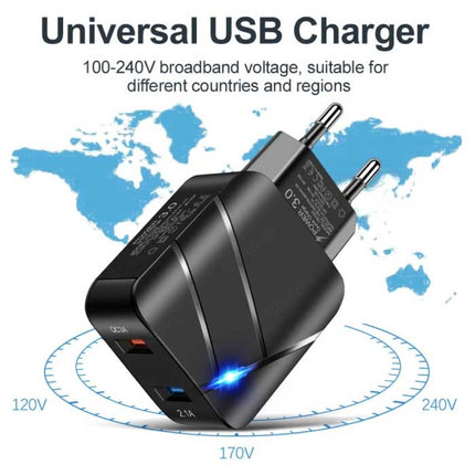 28W Stekkerlader - Dual Port Quick Charge 3.0 / 2.1A - USB Fast Charge Oplader Muur Wallcharger AC Thuislader Adapter Wit