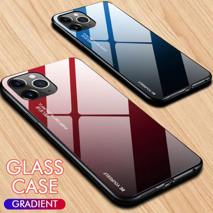iPhone 12 Pro Max Hoesje Gradient - TPU en 9H Glas - Shockproof Glossy Case Cover Cas TPU Blauw
