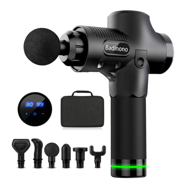 Professioneel Massage Apparaat Gun - 30 Standen - 6 Koppen - Inclusief Opbergtas - Sport en Relax - Zwart