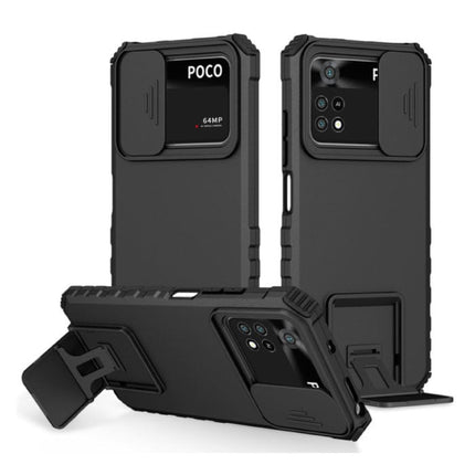 Xiaomi Poco M4 Pro (4G) - Kickstand Hoesje met Camera Slide - Cover Case Zwart