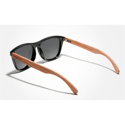 Luxe Zonnebril met Houten Montuur - UV400 en Polarisatie Filter voor Vrouwen - Zwart