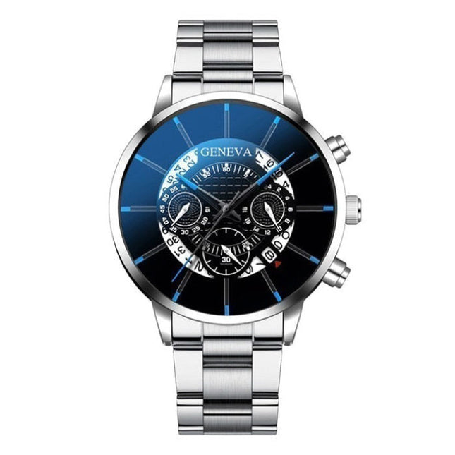 Klassiek Horloge voor Heren - Kwarts Stalen Riem Luxe Uurwerk Kalender Zakelijk Zilver Zwart