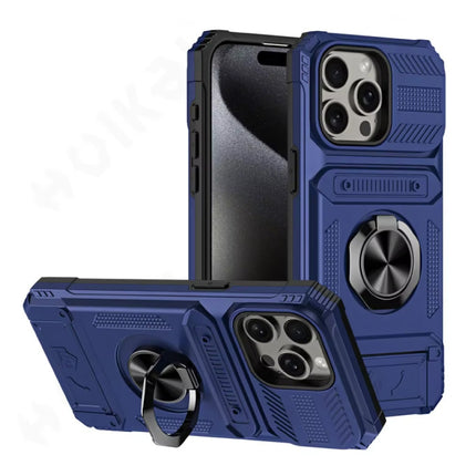 iPhone 16 Pro - Card Slot Hoesje met Kickstand - Grip Socket Magnetische Cover Case - Blauw