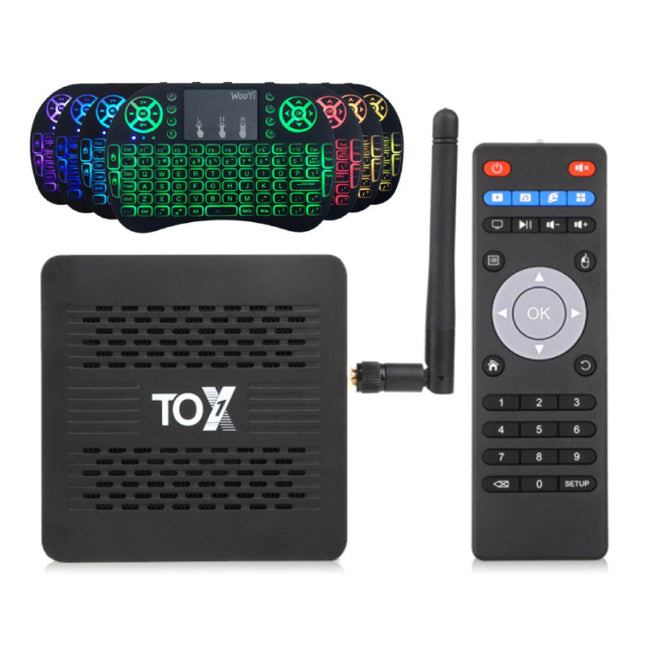 TOX1 TV Box Mediaspeler Android 9.0 Kodi met Draadloos RGB Toetsenbord - Bluetooth 4.2 - 4K - 4GB RAM - 32GB Opslagruimte