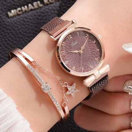 Luxe Horloge met Armband voor Dames - Kwarts Polshorloge Magnetisch Bandje Roze