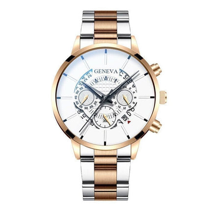 Klassiek Horloge voor Heren - Kwarts Stalen Riem Luxe Uurwerk Kalender Zakelijk Wit