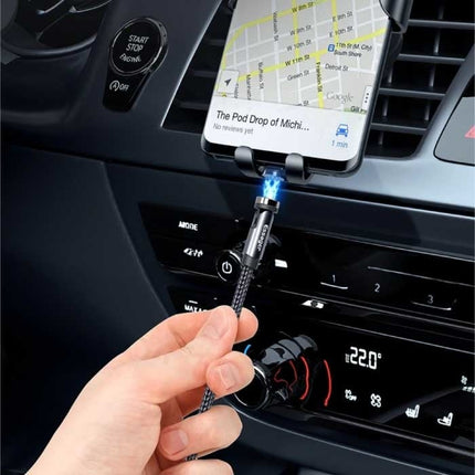 Micro-USB Magnetische Oplaadkabel 2 Meter met 540° Roterende Plug - 2.4A Fast Charging Gevlochten Nylon Oplader Data Kabel Zilver