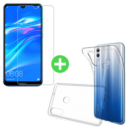 Huawei Y7 2019 Transparant TPU Hoesje + Screen Protector Tempered Glass