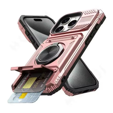 iPhone 13 - Card Slot Hoesje met Kickstand - Grip Socket Magnetische Cover Case - Rose Gold