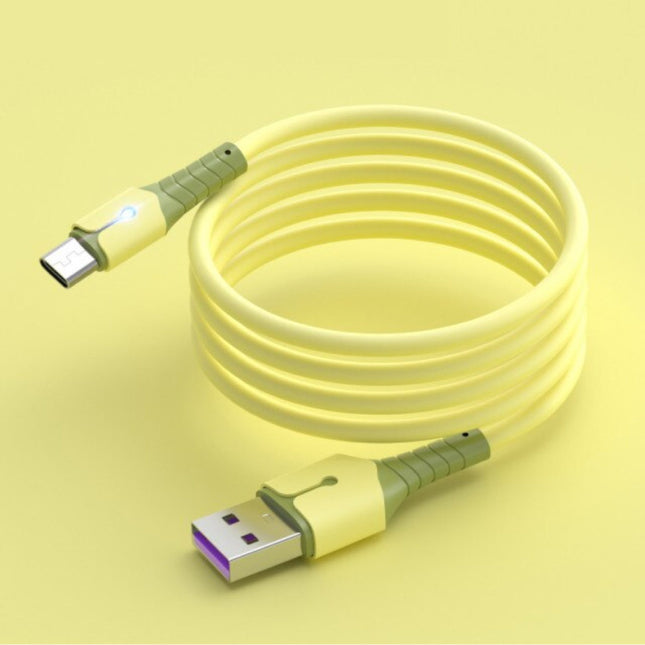 Vloeibare Siliconen Oplaadkabel voor Micro-USB - 5A Datakabel 1.5 Meter Oplader Kabel Geel