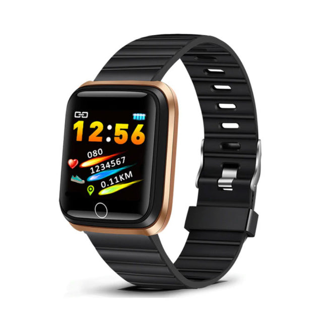 Fashion Sports Smartwatch Fitness Sport Activity Tracker Smartphone Horloge iOS Android iPhone Samsung Huawei Goud Zwart TPU