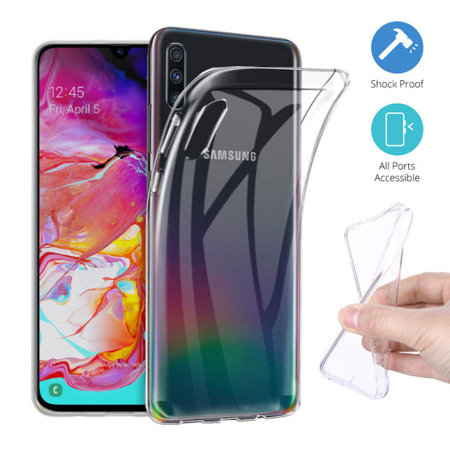 Samsung Galaxy A70 Transparant TPU Hoesje + Screen Protector Tempered Glass