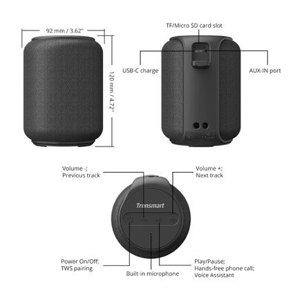 T6 Mini Bluetooth 5.0 Soundbox Draadloze Luidspreker Externe Wireless Speaker Zwart