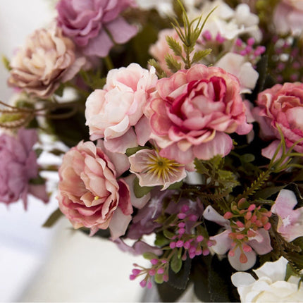 Kunst Boeket - Zijden Rozen Roos Bloemen Luxe Boeketten Decor Ornament Roze