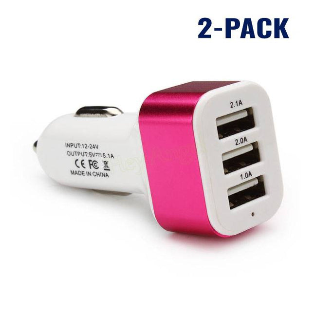 2-Pack High Speed 3-Port Autolader/Carcharger Roze