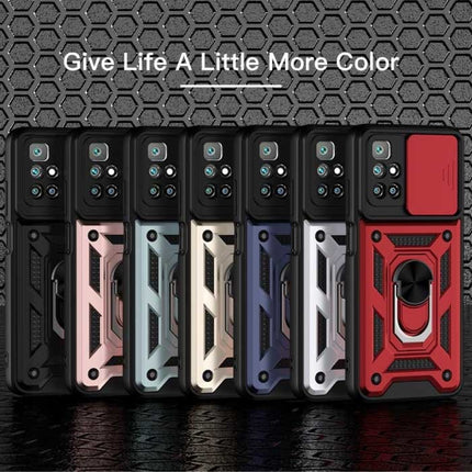 Xiaomi Redmi 10 Prime - Armor Hoesje met Kickstand en Camera Bescherming - Pop Grip Cover Case Rose Gold