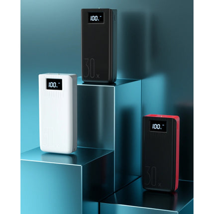 30X Powerbank met 2 Uitvoer/3 Invoer Poorten 30.000mAh - Ingebouwde Zaklamp - Externe Noodaccu Batterij Oplader Charger Wit