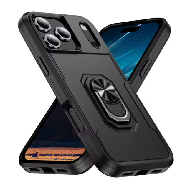 iPhone 17 Air - Militair Shockproof Hoesje met Kickstand - Grip Socket Magnetische Cover Case - Zwart