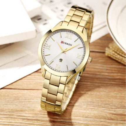 Gouden Luxe Horloge voor Dames - Roestvrij Staal Armband 3 ATM Kwarts Polshorloge Goud