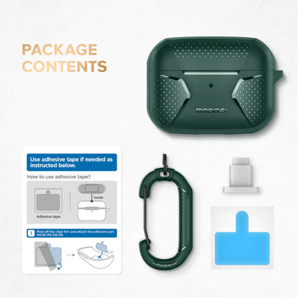 Shockproof Hoesje voor AirPods Pro met Karabijnhaak - AirPod Case Cover Skin - Groen