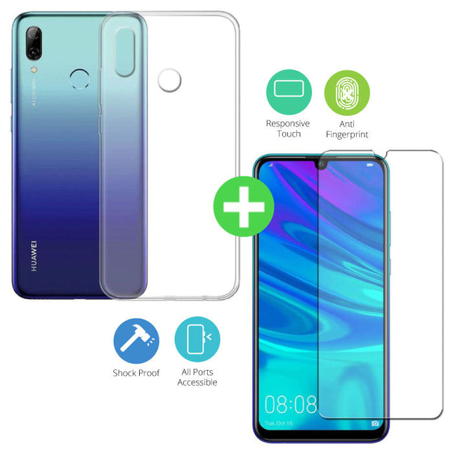Huawei P Smart 2019 Transparant TPU Hoesje + Screen Protector Tempered Glass