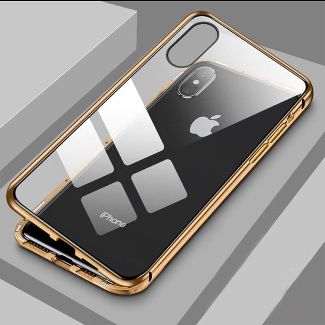 iPhone XR Magnetisch 360° Hoesje met Tempered Glass - Full Body Cover Hoesje + Screenprotector Goud
