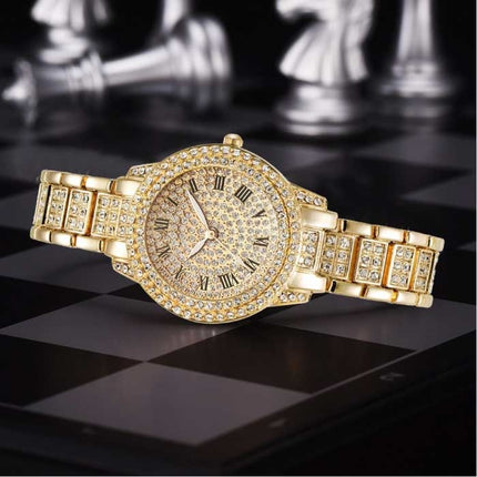 Diamond Horloge met Armband voor Dames - Luxe Strass Kwarts Horloge Goud