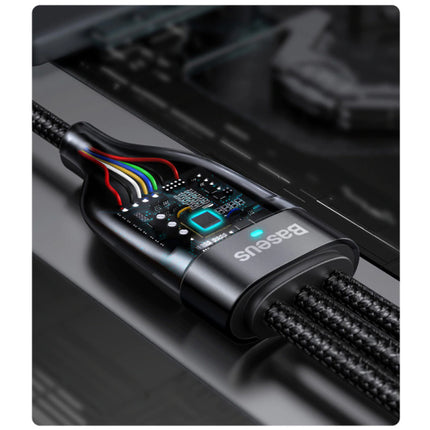 3 in 1 Oplaadkabel - iPhone Lightning / USB-C / Micro-USB - 1.2 Meter Oplader Gevlochten Nylon Data Kabel Zwart