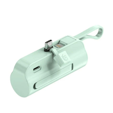 10.000mAh Mini Powerbank voor USB-C - Extra iPhone Lightning Kabel Noodaccu Batterij Oplader - Groen