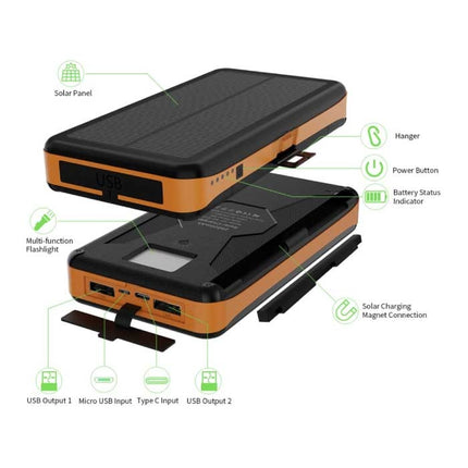 26800mAh Draagbare Solar Powerbank 4 Zonnepanelen - Flexibele Zonne-energie Batterij Oplader 7.5W Zon Oranje