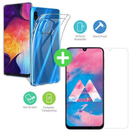 Samsung Galaxy A40 Transparant TPU Hoesje + Screen Protector Tempered Glass
