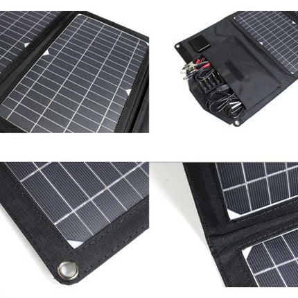 Solar Oplader met 4 Zonnepanelen 28W -3 Oplaadpoorten - Monokristallijn  - Draagbare Zonne-energie Batterij Lader Zwart