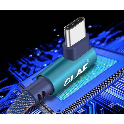 USB-C Oplaadkabel 90° - 2 Meter - Gevlochten Nylon Oplader Data Kabel Android Blauw
