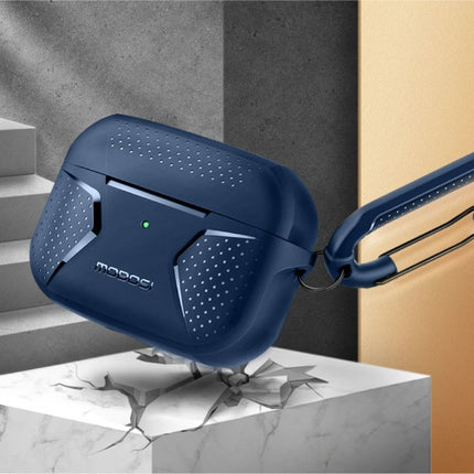 Shockproof Hoesje voor AirPods Pro met Karabijnhaak - AirPod Case Cover Skin - Blauw