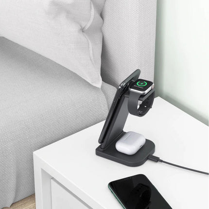 3 in 1 Opvouwbaar Oplaadstation voor Apple iPhone / iWatch / AirPods -  Charging Dock 10W Wireless Pad Zwart